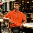 thumbnail image 6 of Domzest Mens Short Sleeve Stand Collar Shirt Quater Zip Lightweight Pullover Summer Casual Breathable Solid Shirts Saffron S, 6 of 7