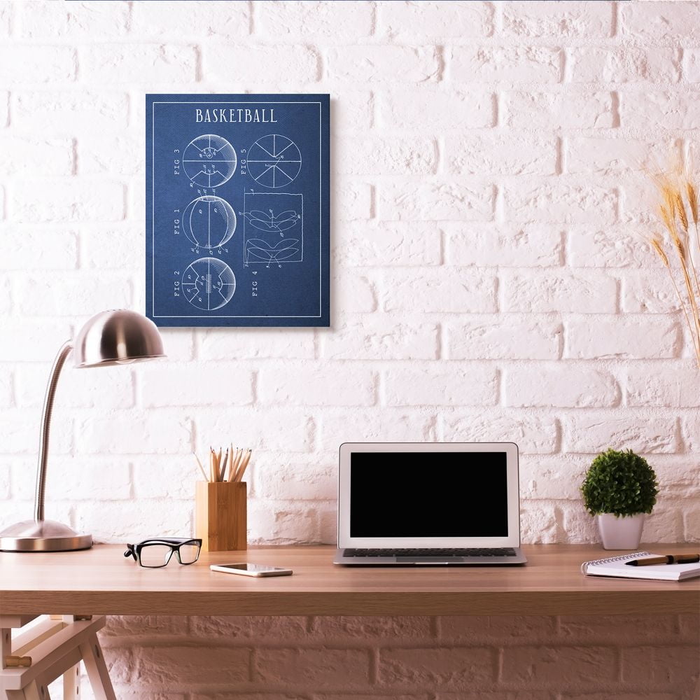 Basketball Blueprint Vintage Sports Design Oversized Stretched Canvas Wall Art by Daphne Polselli