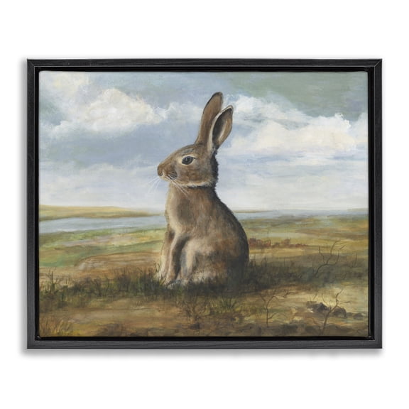 Stupell Industries Classic Rabbit in Countryside Black Framed Floater Canvas Wall Art, design by Michael Willett