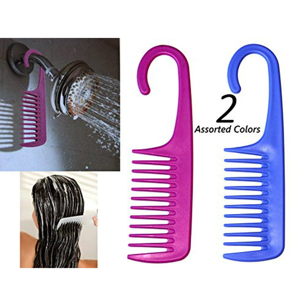 2 Shower Combs Hair Wide Tooth Dry Wet Gently Detangles Thick Long
