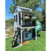 KidKraft Cozy Escape Wooden Outdoor Two-Story Playhouse with Slide, Kitchen, Rock Wall and Bench