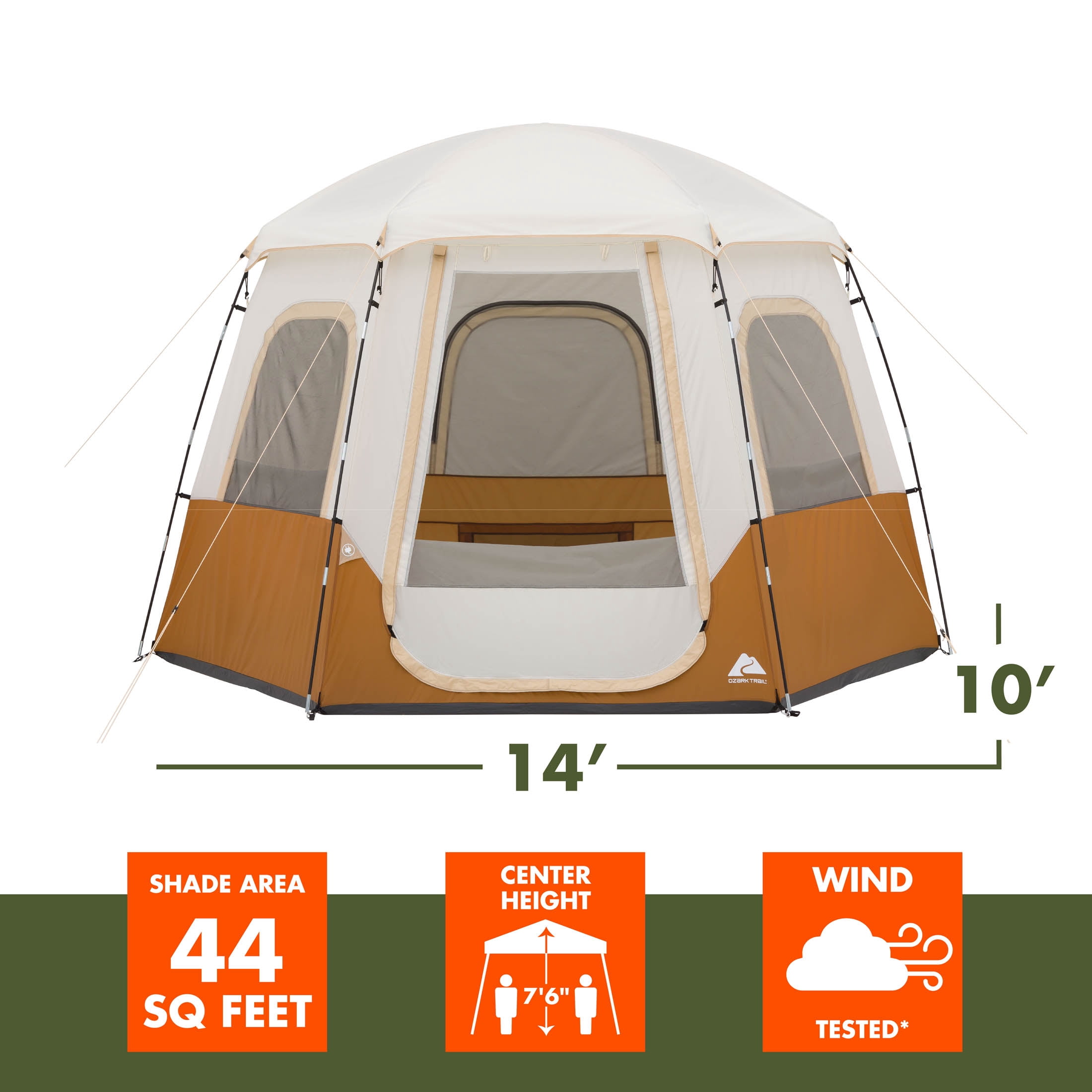 Ozark Trail 6 Person Lighted Dome Yurt Tent, 12.5' x 10' x 90" (H)