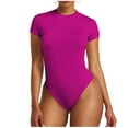 thumbnail image 2 of Pounoo Women's Bodysuits Short Sleeve Crew Neck Solid Color Slim Fit Jumpsuits Casual Daily Wear Stretchy Comfortable Bodycon Tops Gift, 2 of 6