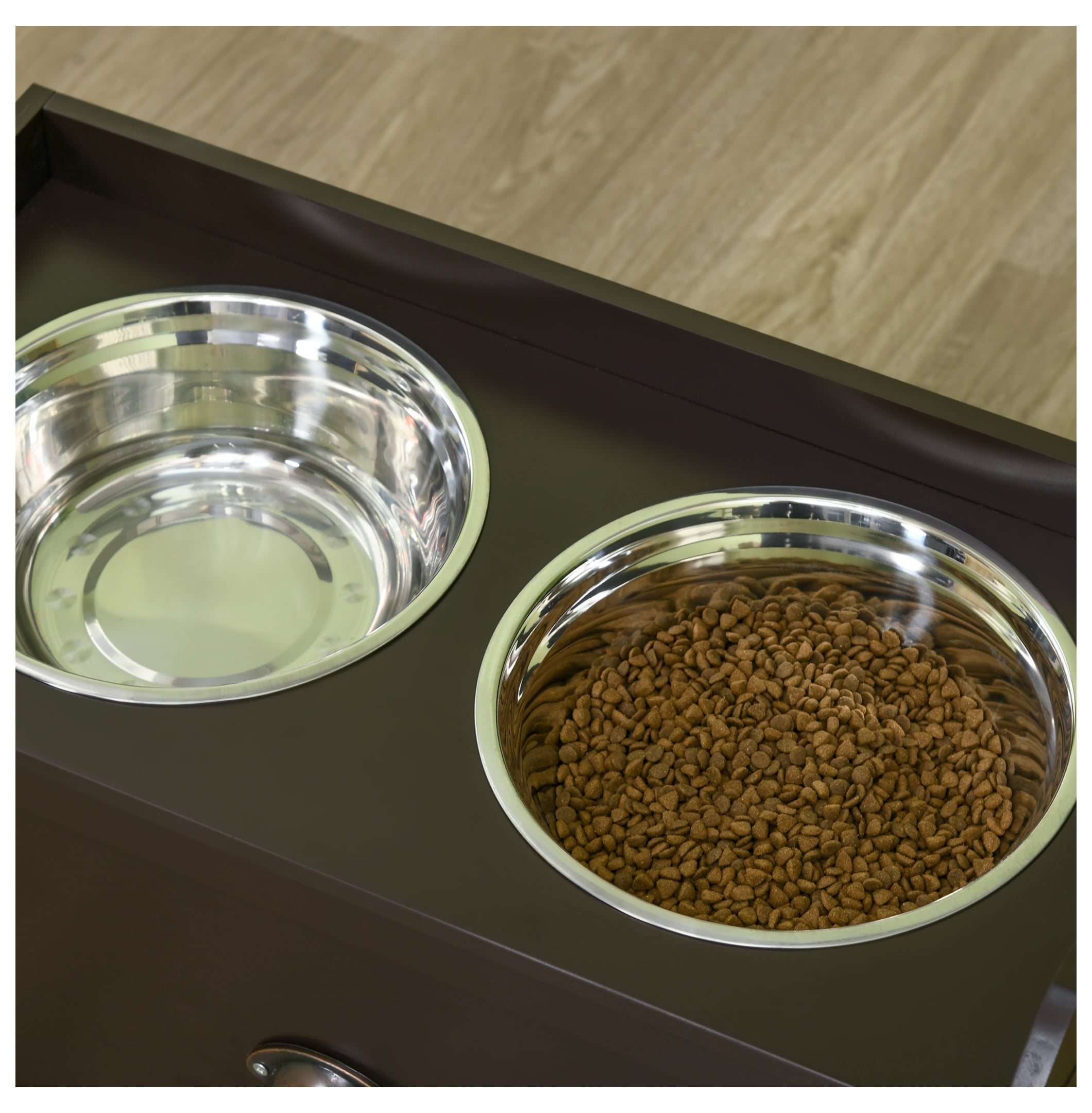 Dog Feeding Station with Storage Drawer, Storage Cabinet with 2 Removable Elevated Dog Bowls for Large Sized Dogs, Coffee