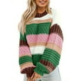 thumbnail image 3 of Womens Color Block Sweater Striped Chunky Knit Cropped Sweaters Crewneck Fall Long Sleeve Loose Pullover Tops, 3 of 4