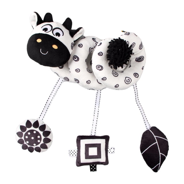 Juguetes de peluche en espiral para bebé, cochecito de juguete elástico en blanco y negro Vaca