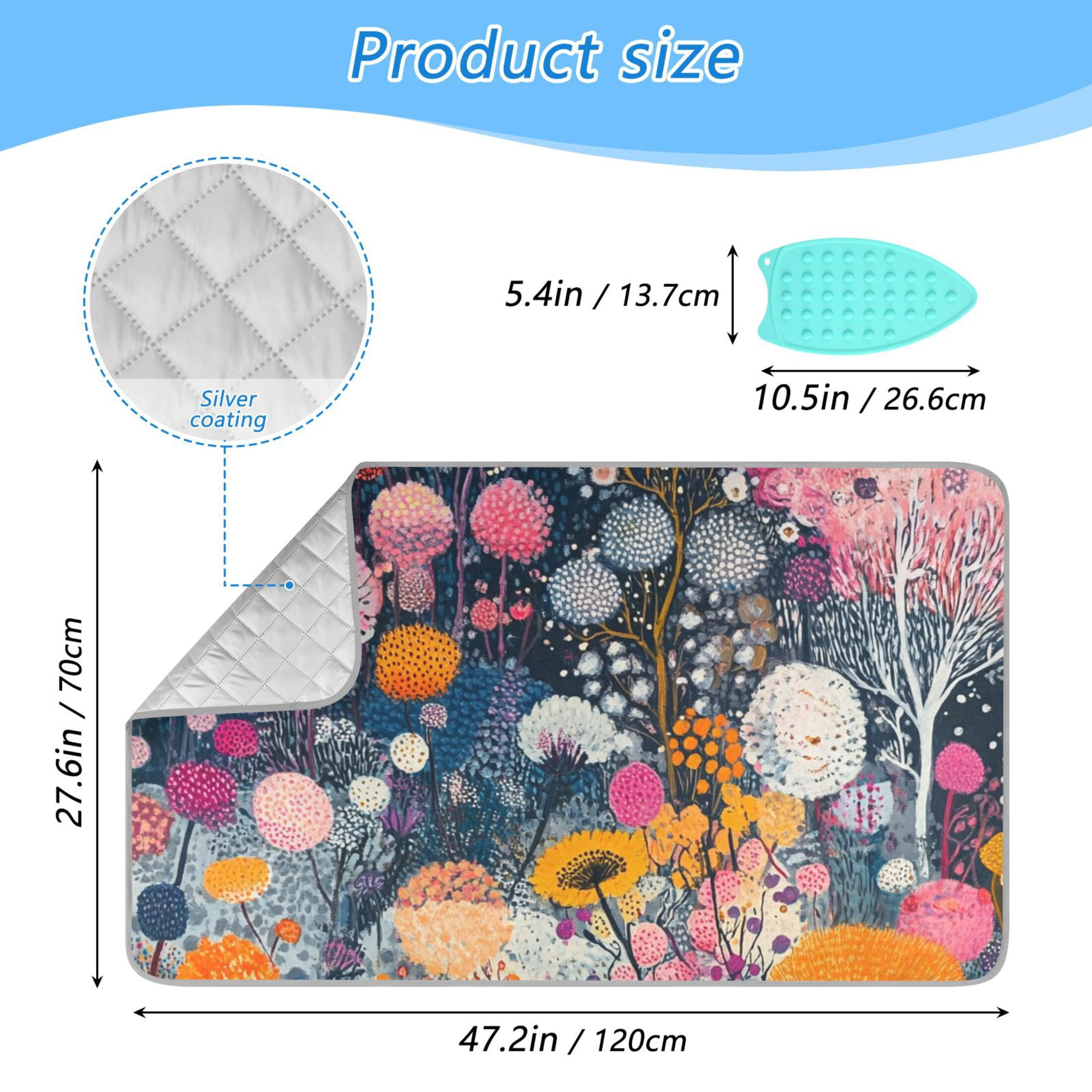 Colorful Flowers Blooming Ironing Mat Blanket for Table Top Travel Portable Ironing Board Pad 47.2x27.6 Inch