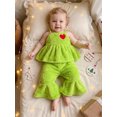 thumbnail image 5 of RUINIXCW Kids Toddler Baby Girl Christmas Outfit Infant Baby Girl Fall Winter Xmas Clothes Heart Embroidery Warm Fuzzy Camisole Top Flared Pants Set, 5 of 9