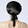 thumbnail image 2 of Defitshape Women's Silk Nightcap Summer Light Hair Bonnet Female Silky Sleeping Comfy Self Tie Sleep Cap Black One Size, 2 of 2