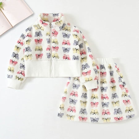 2Pcs Baby Girl Outfits Fleece Sweatshirt + Pants Infant Fall Winter Clothes White 2-3 Years