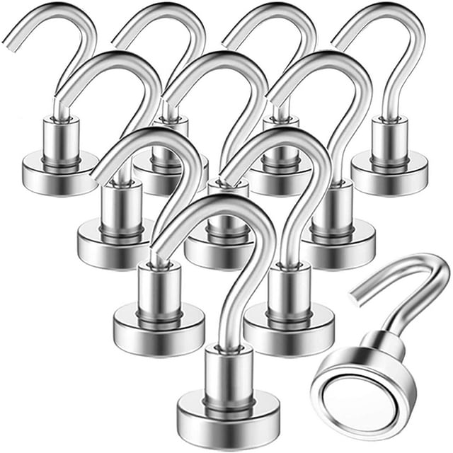 Ganchos magnéticos pesados de más de 25 libras, ganchos magnéticos para llaves de neodimio, ganchos magnéticos para refrigerador de montaje en pared, herramientas de almacenamiento de techo para pu TUNC Sencillez