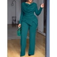 thumbnail image 2 of AURA Womens Plus Size Elegant Pleated Two Piece Set Long Sleeve Top and Pants Outfit Autumn Slim Fit Bigsize, 2 of 3
