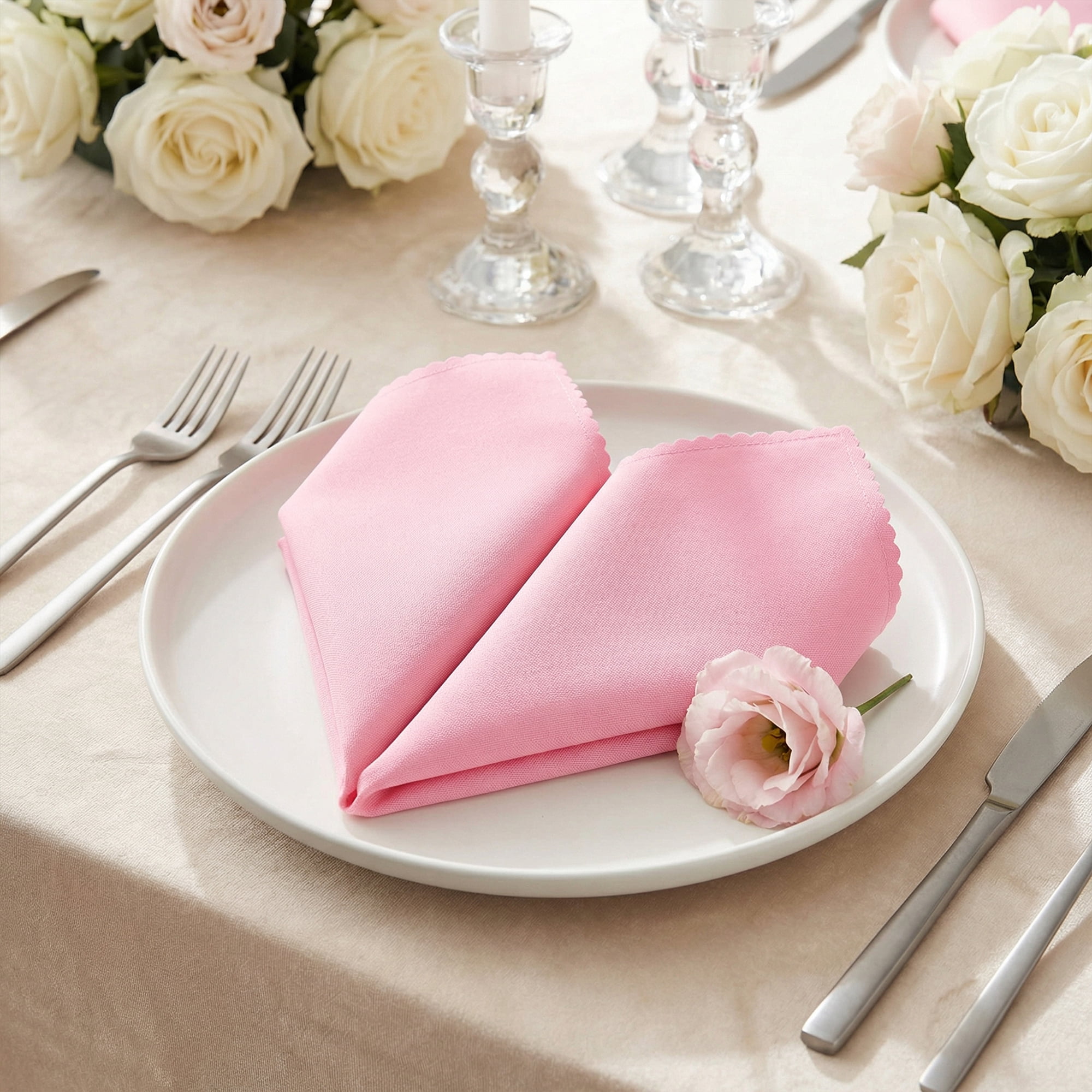 Unique Bargains 12Pcs Polyester Washable Cloth Napkins Light Pink 19x19inch