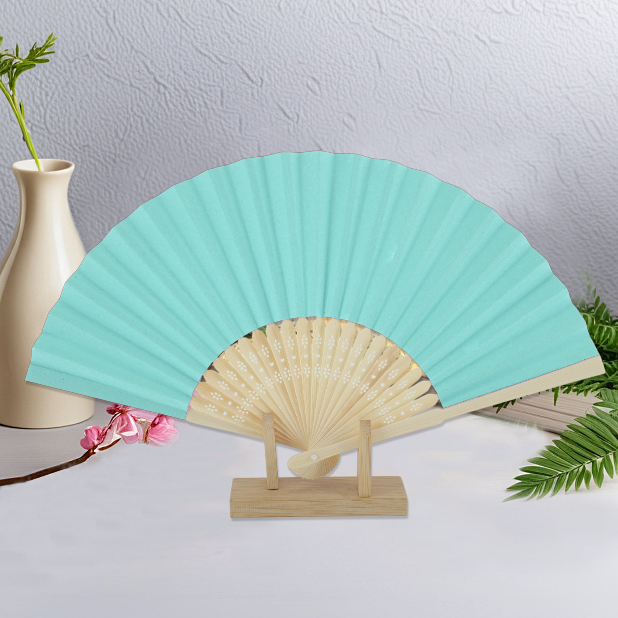 Unique Bargains Portable DIY 7-Inch Blank Folding Fan 1 Pc Light Blue