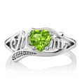 thumbnail image 2 of Gem Stone King 0.52 Ct Heart Shape Green Peridot White Diamond 925 Sterling Silver Mom Ring, 2 of 4