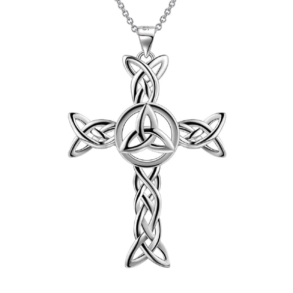 Hipunk 925 Sterling Silver Celtic Cross Necklace for Women Men Trinity Triquetra Celtic Knot Cross Pendant Necklace Irish Jewelry Father's Day Gift for Dad