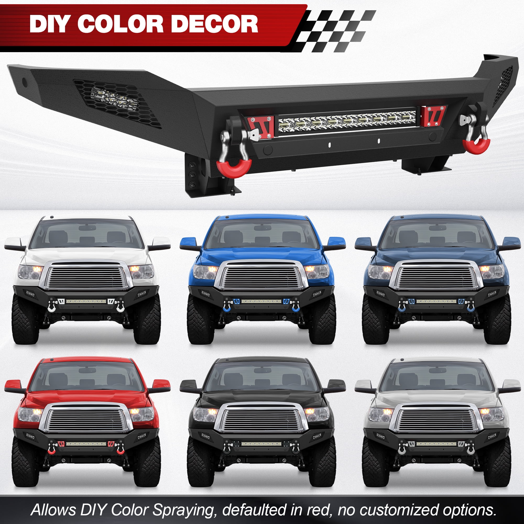 POFENZE Front Bumper for 2007-2013 Toyota Tundra Full Width Bumper w/144W Light Bar, 2x18w Lights