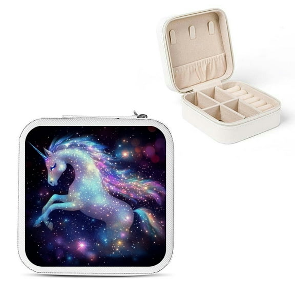 Creowell Unicorn Stars Fantasy Jewelry Box for Necklaces Rings Earrings White