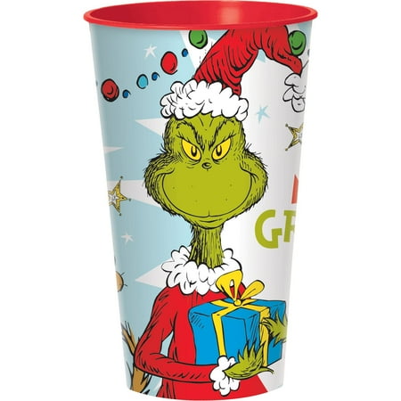 Amscan Christmas The Grinch Plastic Cups, 32 Oz, Multicolor