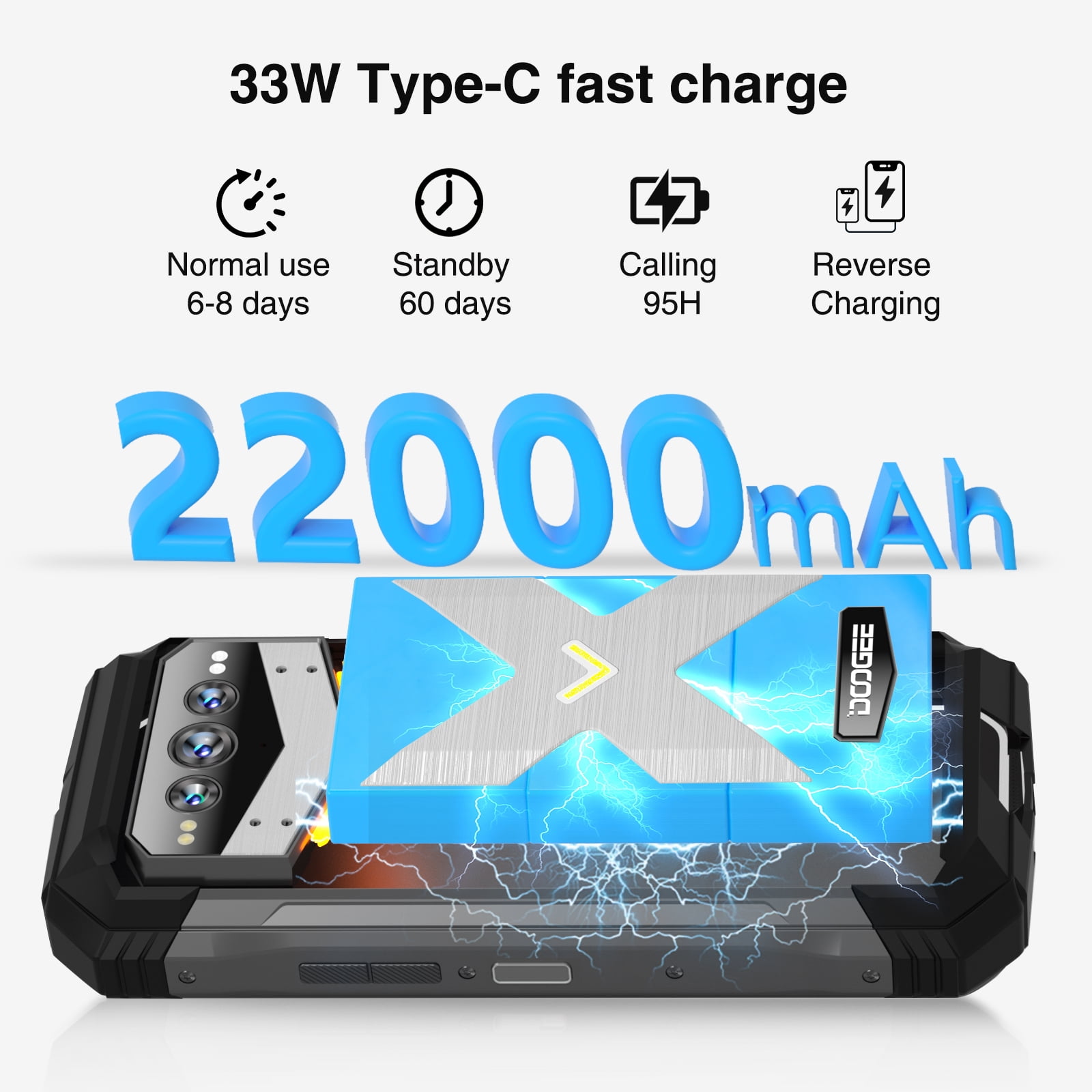 DOOGEE V MAX Plus 5G Rugged Smartphone, 22000mAh 36GB+512GB Android 14 Rugged Phone, 200MP+32MP+20MP Night Vision Rugged Cell Phone, 6.58" FHD+120Hz IPS Screen, IP68/IP69K Waterproof Phone, NFC/OTG