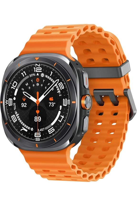 Open Box Samsung Galaxy Watch Ultra 47mm GPS Titanium Smart Watch, Titanium Gray, Orange Band