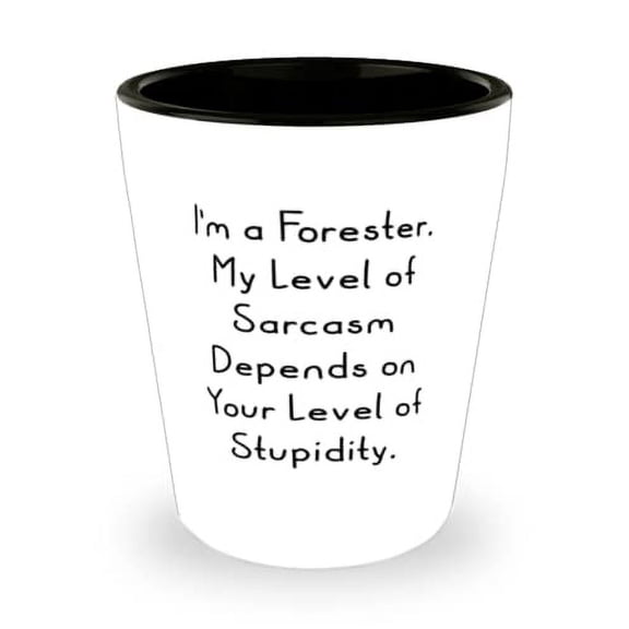 Sarcasm Forester, I'm a Forester. My Level of Sarcasm Depends on Your Level, Motivational Shot Glass For Colleagues From Team Leader