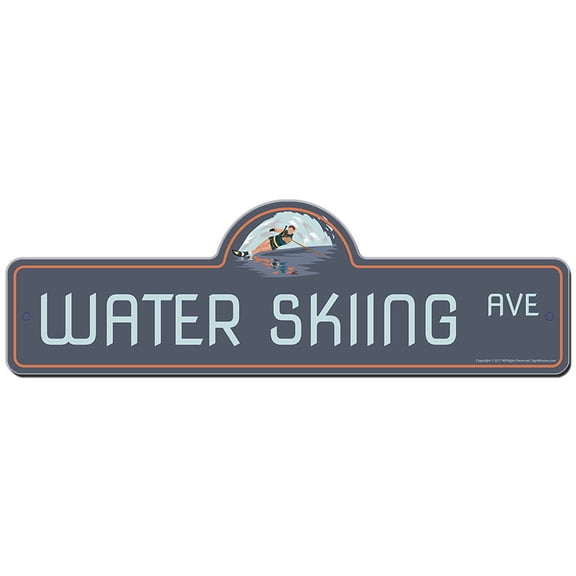 Water Skiing Street Sign | Indoor/Outdoor | Funny Home Decor for Garages, Living Rooms, Bedroom, Offices | SignMission personalized gift