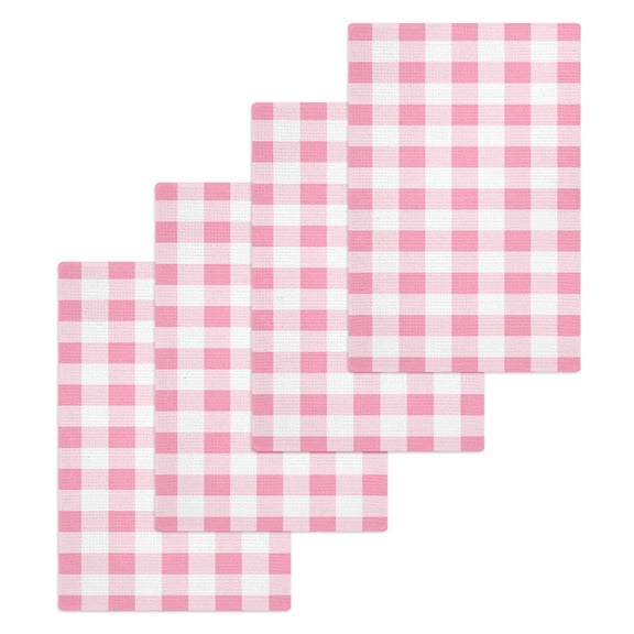 Pink Checkered Kitchen Dish Towels for Drying Dishes Set of 4, Pink White Buffalo Plaid Waffle Weave Microfiber Hand Tea Bathroom Towels Quick Dry & Absorbent Towel 15.7x23.6