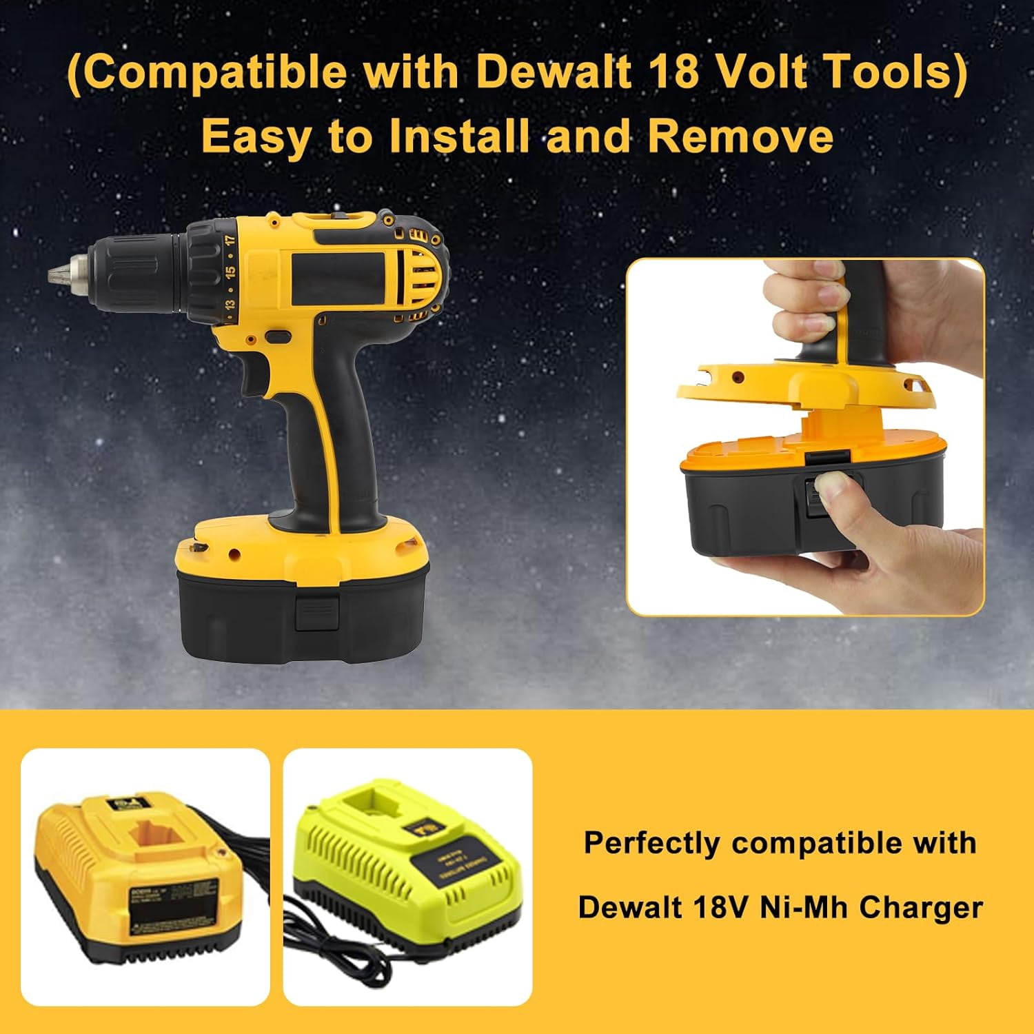 4Pack 4500Ah Replacement for Dewalt 18V Battery DC9098 DC9096 DC9099 DC970 DW9095 DW9096 DW9098 DW9099 DE9095 DE9096 DE9098