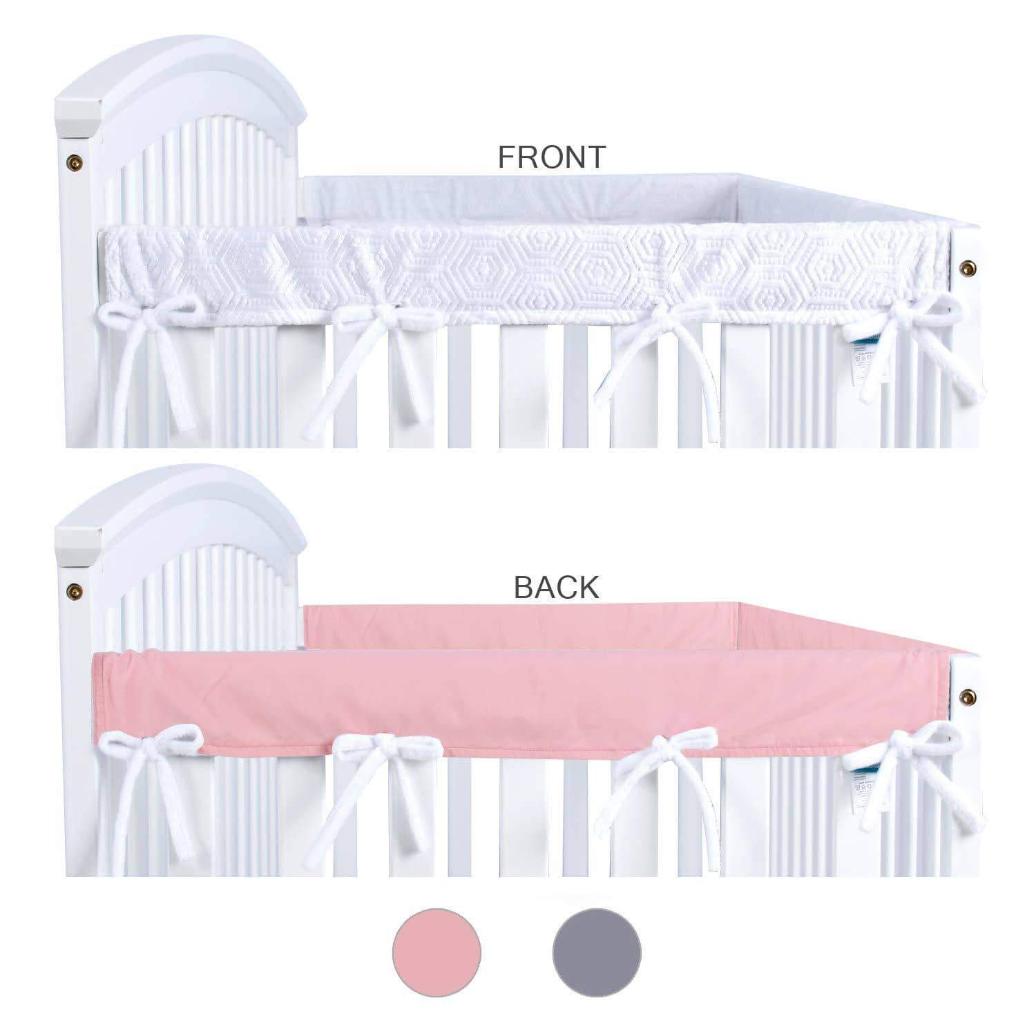 Crib Rail Cover Protector for Narrow Side Crib Rails 2 Pack, Pink/White, Protecting Your Crib