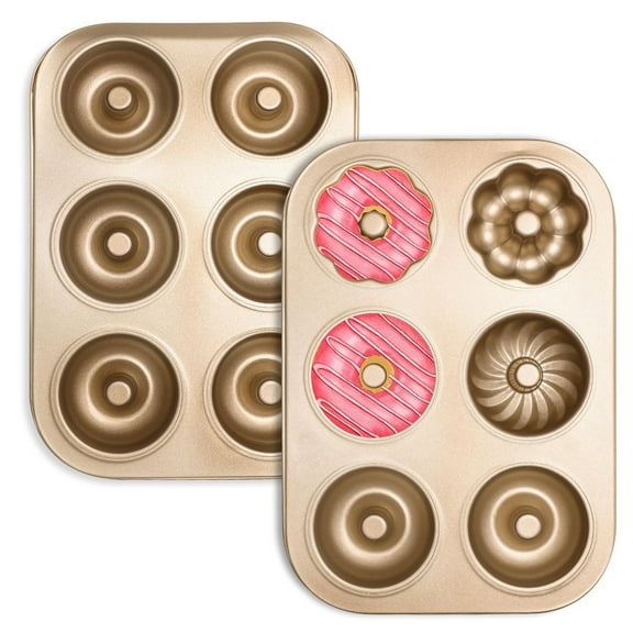 Bohorizon 6-Cavity Donut Pan for Baked Doughnuts, Donut Mold, Donut Baking Pan, Non-Stick, Pack of 2, Champagne Gold