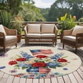 thumbnail image 4 of 4th of July Floral Round Area Rug 7Ft Washable Circle Rugs for Dorm Laundry Room, Vintage Red Blue Roses Patriotic Non-Slip Carpet Floor Mats Indoor Outdoor Carpet Runner Aesthetic Home Decor, 4 of 8