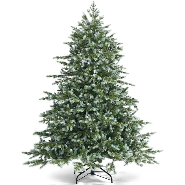 Goplus 6FT Artificial Christmas Tree, Unlit Hinged Xmas Spruce Tree w/ 892 Mixed PE & PVC Branch Tips, Metal Stand, Wintry Indoor Decoration for Holiday Festival
