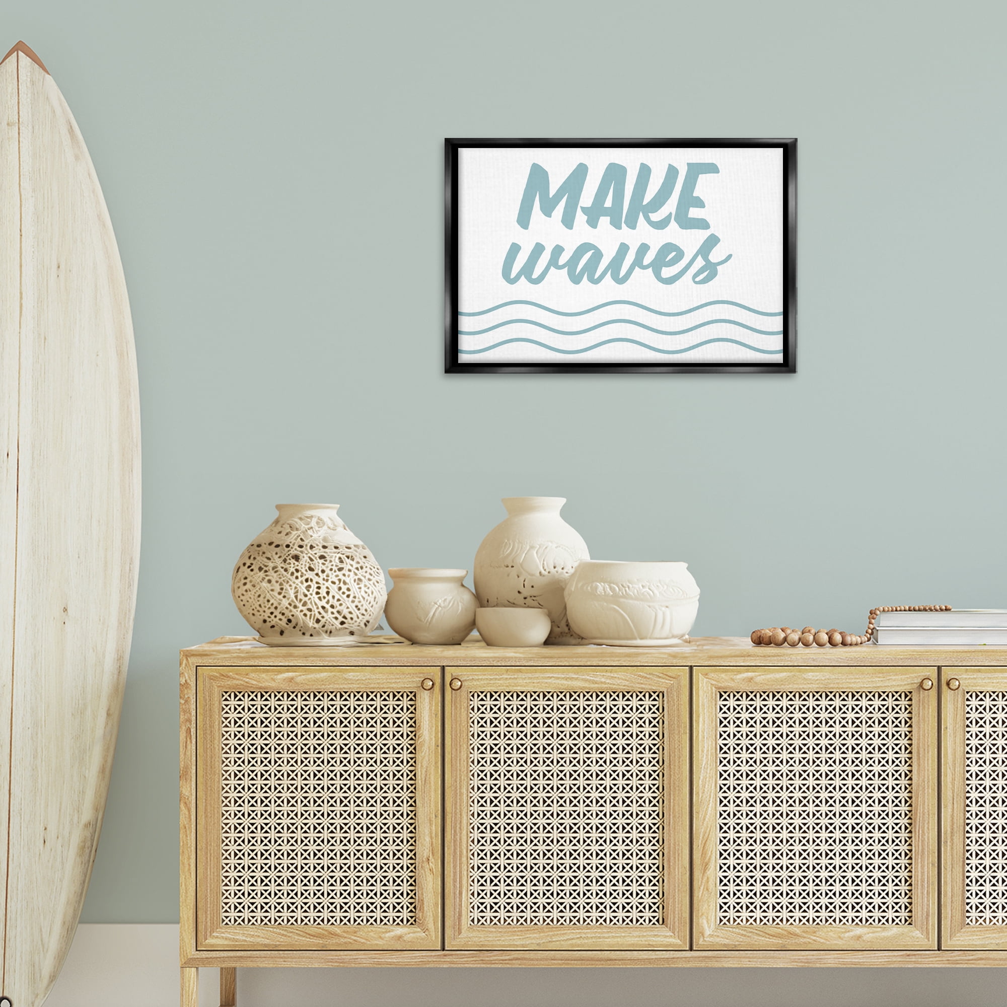 Stupell Industries Make Waves on White Typography Painting Black Floater Framed Canvas Art Print Wall Art, 25 x 17