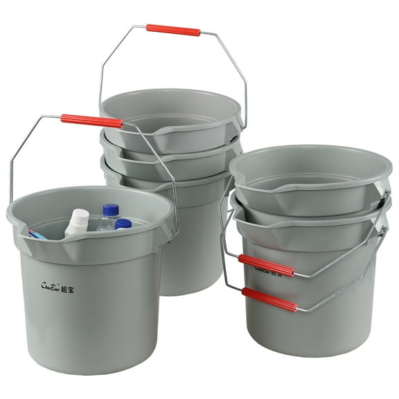 Aninhao 14 Quart Plastic Cleaning Bucket with Handle, 6 Pack Round Utility Buckets, Gray