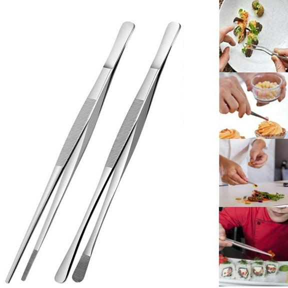 2 Pcs 12Inch kitchen tweezers, Heavy Duty Stainless Steel Cooking Tweezers, Professional Extra-Long Cooking Tweezers tongs, Tweezer tongs for cooking, Repairing, Sea food and BBQ