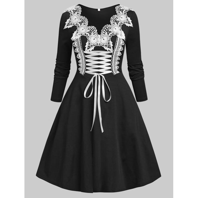 Vestido Talla Extra Encaje Ahuecado y Cordones Rosegal Vestidos casuales de talla grande