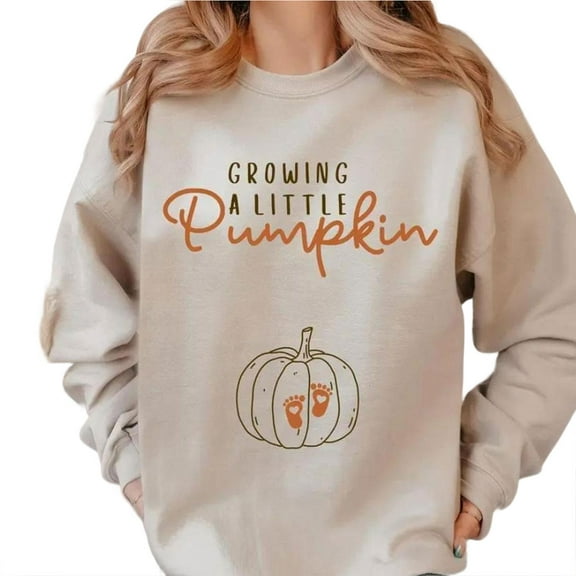 Growing A Little Pumpkin Fall Maternity Sweatshirt, Pregnancy Announcement Sweater, Cotton Casual Pullover for Moms-to-Be
