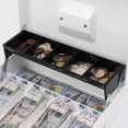 thumbnail image 5 of xydled Caja de efectivo de metal con bandeja para dinero y caja de almacenamiento con cerradura para llaves, color blanco, 4 ranuras para billetes/5 monedas, 11,8 x 9,5 x 3,5 pulgadas, color blanco, 5 of 5