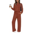 thumbnail image 4 of Nmnitkp Lounge Sets for Womens 2 Piece Outfits Crewneck Long Sleeve Tops High Waisted Wide Leg Jogger Pants Casual Travel Clothes Tracksuit, 4 of 9