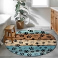 thumbnail image 4 of Round Area Rug 3 Ft, Light Blue Brown Washable Non-Slip Circle Carpet for Living Room/Bedroom, Rustic Farmhouse Dog Paw Vintage Low-Profile Small Floor Mats Collection Rugs for Indoor, 4 of 7