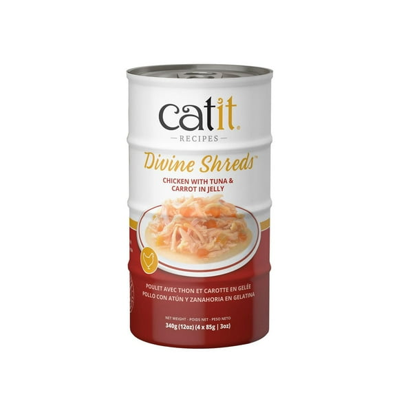 Catit Divine Shreds Cat Food Chicken with Tuna & Carrot in Jelly - 4 x 85 G