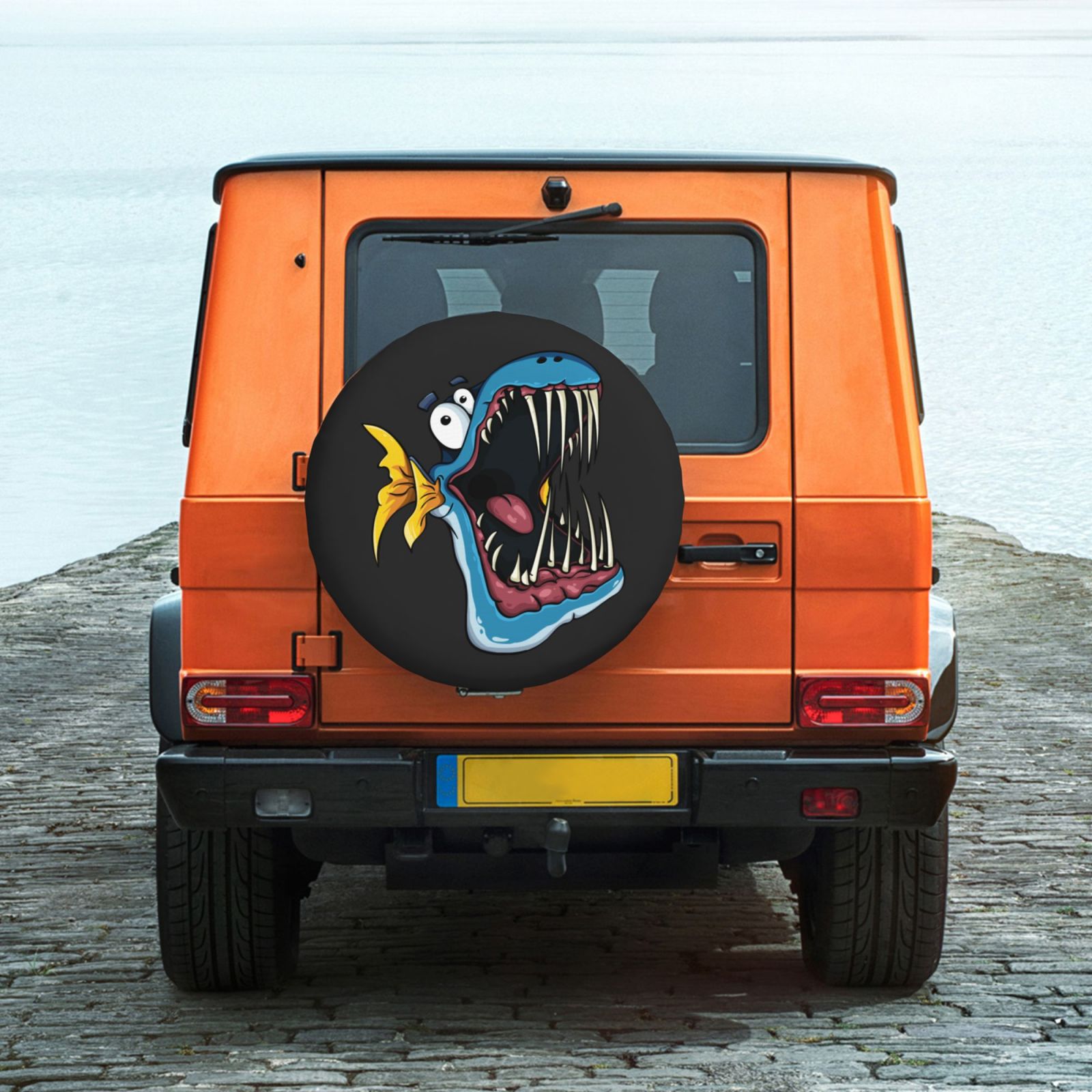 DouZhe Waterproof Spare Tire Cover, Funny Fish Toothy Jaw Prints Adjustable Wheel  Covers Fit for Jeep Trailer RV SUV Car, 14 inch