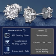 MomentWish 2 Carat Moissanite Solitaire Studs Earrings 925 Sterling Silver Anniversaries Graduation Gift for Women