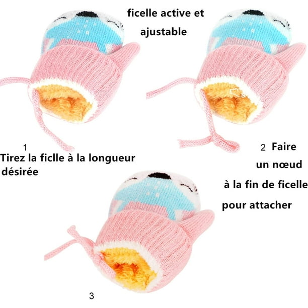 RUIXIA Moufle Hiver Fille Garçon Moufle Epais Enfant Gant Tricoté avec  Ficelle Gant Chaud Moufle Mignon en Motif de Cartoon pour Enfants de 3 Ans  : : Mode