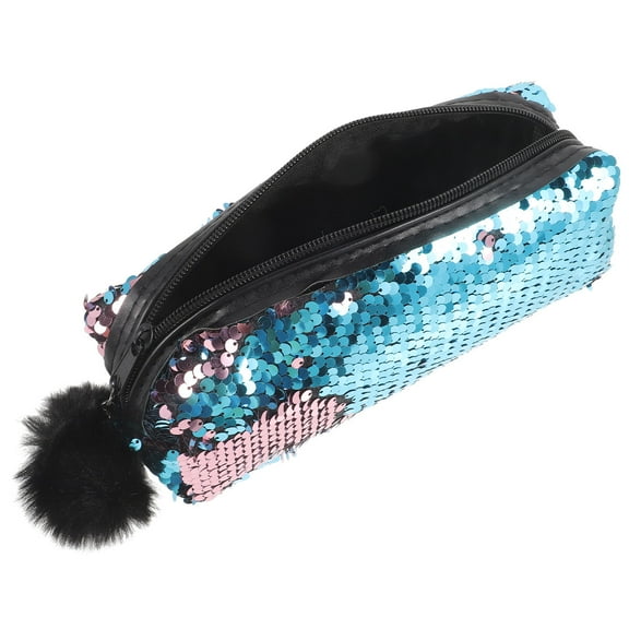 LABSERRON Glitter Bag Pencil Bag Blue Sequins Stationery Storage Zipper Handbag 1Pack