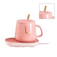 thumbnail image 3 of Juego de posavasos calefactores para tazas de cerámica, 55 ℃, temperatura constante, lindo juego de calentadores de tazas para hogares, regalos de oficina, color rosa, 3 of 5