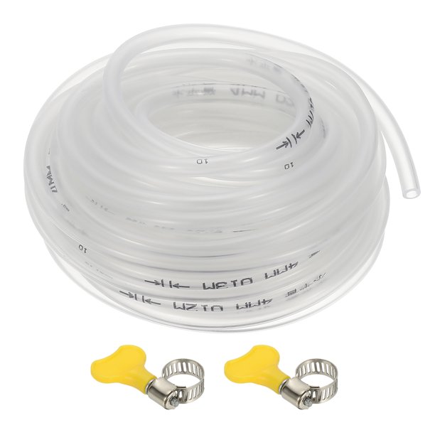 Tubo de vinilo Uxcell, 3/16"ID X 1/4"OD tubo de plástico flexible y transparente con 2 abrazaderas de manguera, tubería de línea de manguera, 33FT
