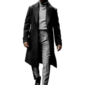 Unique Bargains Men's Winter Coat Stand Collar Double Breasted Pea