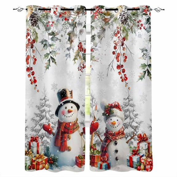 Hokiten Christmas Blackout Curtains | Light Blocking Print Window Curtains, Xmas Snowman Red Berry Botanical Snowflake Thermal Insulated Window Drapes for Living Room Kitchen (2 Panels, 104"W x 63"L)